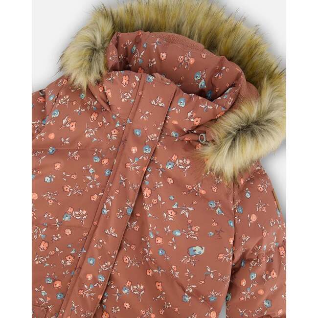 Puffy Long Coat, Dusty Pink With Small Flowers - Jackets - 5