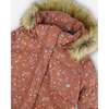 Puffy Long Coat, Dusty Pink With Small Flowers - Jackets - 5