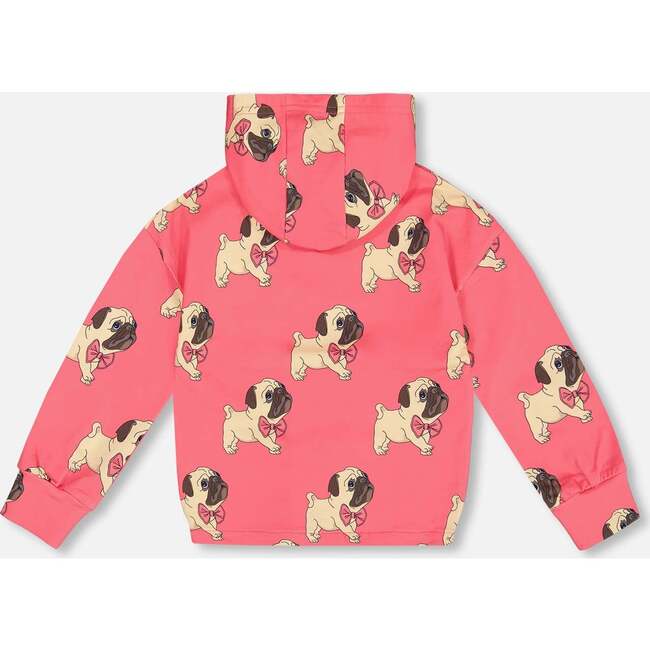 Pug Print Fleece Hooded Cardigan, Magenta - Sweatshirts - 4