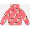 Pug Print Fleece Hooded Cardigan, Magenta - Sweatshirts - 4