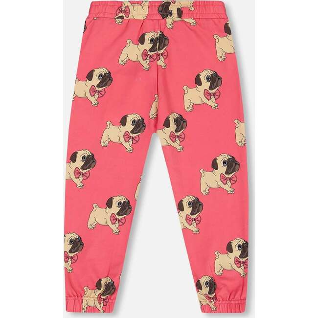 Pug Print All-Over Fleece Sweatpants, Magenta - Sweatpants - 4