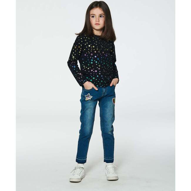 Star Print Long Sleeve T-Shirt Foil, Black - T-Shirts - 2