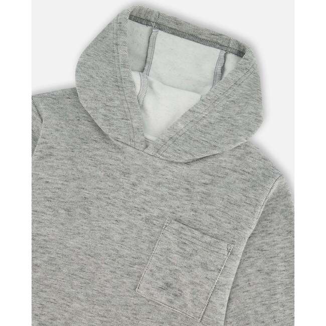 Super Soft Brushed Hooded T-Shirt With Pocket, Dark Gray Mix - T-Shirts - 4