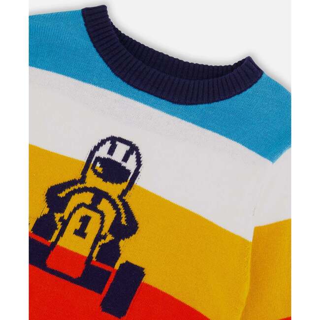 Striped Sweater With Karting Jacquard, Multicolor - Sweaters - 5