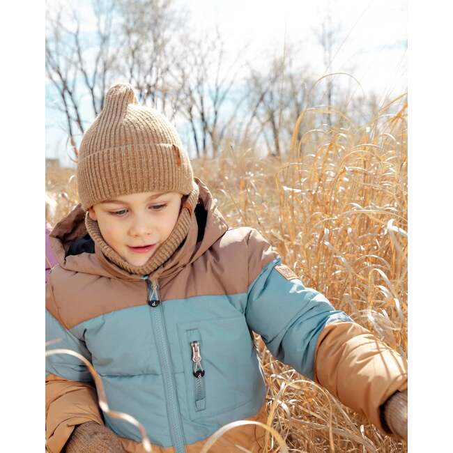 Puffy Jacket, Taupe, Blue & Golden Brown - Jackets - 2