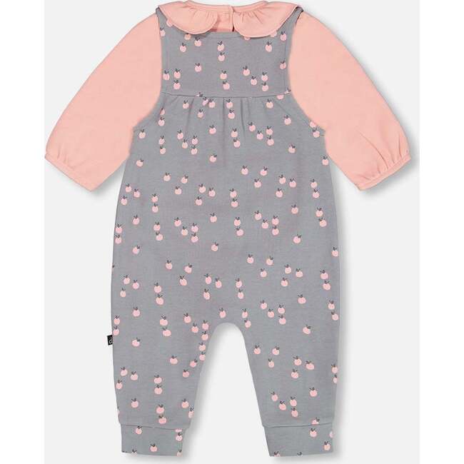 Organic Cotton Long Sleeve Onesie & Apples Print Overall Set, Gray - Mixed Apparel Set - 2