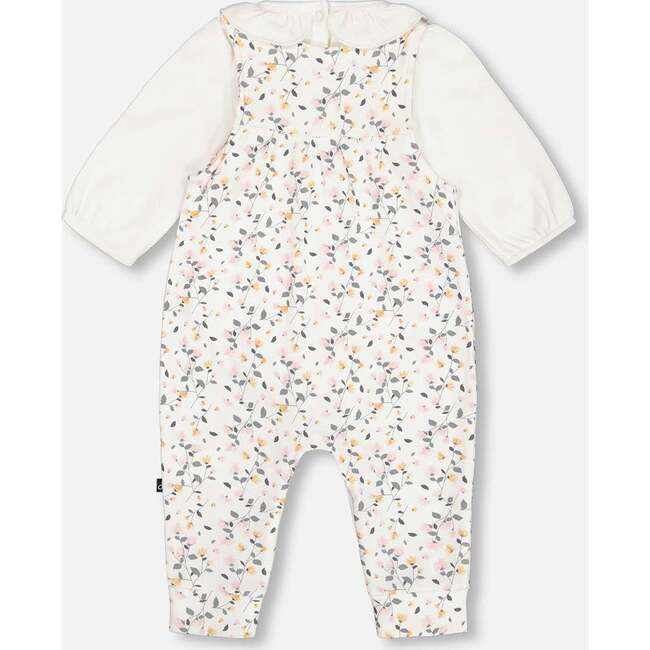 Organic Cotton Onesie & Flowers Print Overall Set, Cream - Mixed Apparel Set - 2