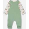 Organic Cotton Raccon Print Onesie & Overall Set, Green - Mixed Apparel Set - 2