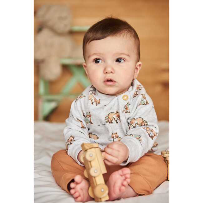 Organic Cotton Raccon Print Top & Pant Set, Beige Mix & Hazel - Mixed Apparel Set - 2