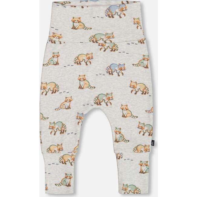 Organic Cotton Raccoon Print Evolutive Pant, Beige Mix - Pants - 4