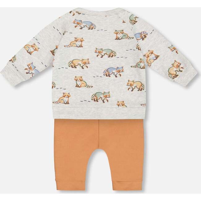 Organic Cotton Raccon Print Top & Pant Set, Beige Mix & Hazel - Mixed Apparel Set - 3