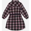 Shirt Flannel Dress With Belt, Plaid Navy & Pink - Dresses - 4