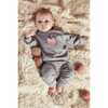 Organic Cotton Long Sleeve Top & Apples Print Pants Set, Gray - Mixed Apparel Set - 2