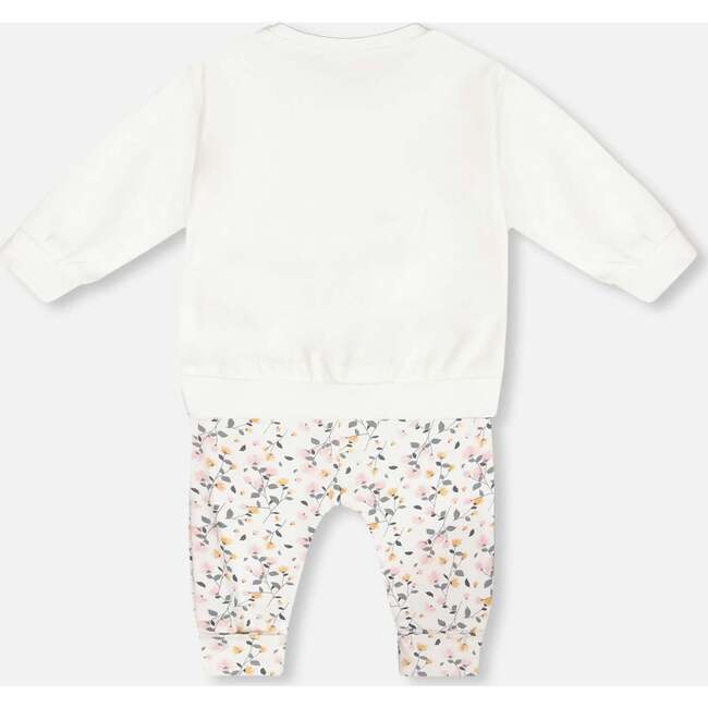 Organic Cotton Top & Flowers Print Pants Set, Cream - Mixed Apparel Set - 3