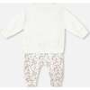 Organic Cotton Top & Flowers Print Pants Set, Cream - Mixed Apparel Set - 3