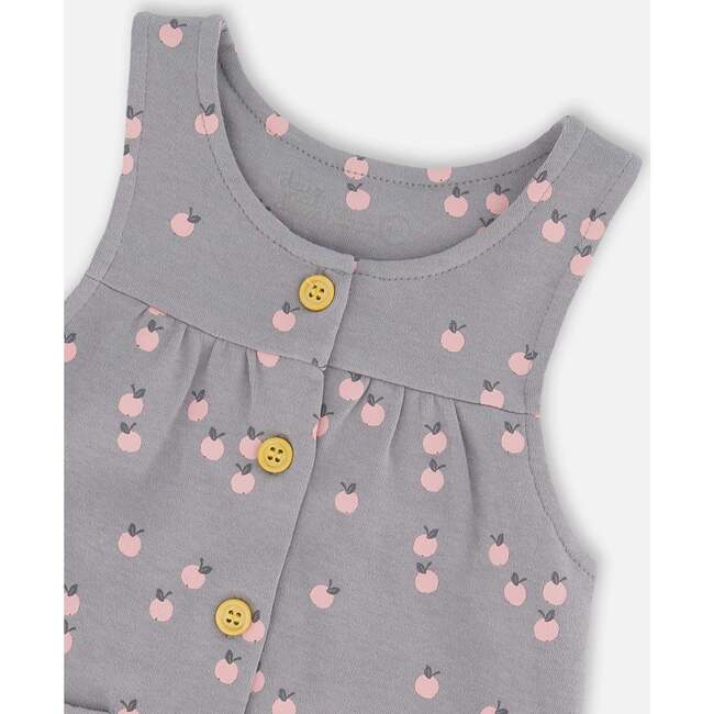 Organic Cotton Long Sleeve Onesie & Apples Print Overall Set, Gray - Mixed Apparel Set - 4