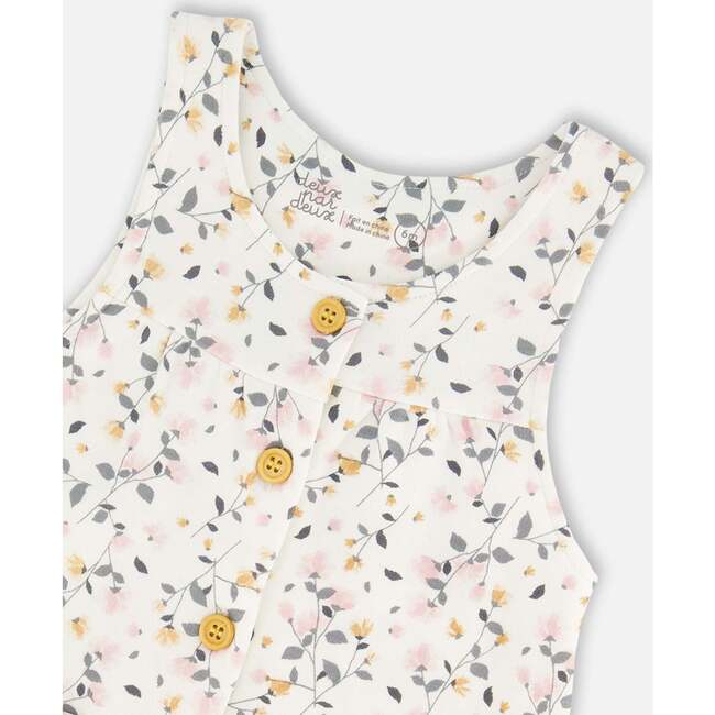 Organic Cotton Onesie & Flowers Print Overall Set, Cream - Mixed Apparel Set - 4