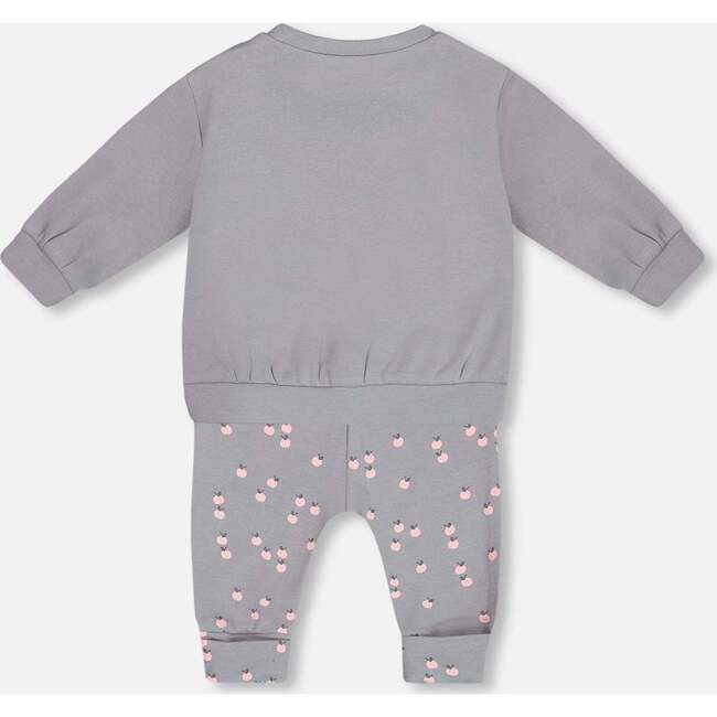 Organic Cotton Long Sleeve Top & Apples Print Pants Set, Gray - Mixed Apparel Set - 3