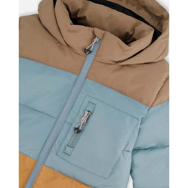 Puffy Jacket, Taupe, Blue & Golden Brown - Jackets - 6