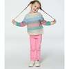 Horizontal Stripe Sweater, Beige, Blue & Pink - Sweaters - 2