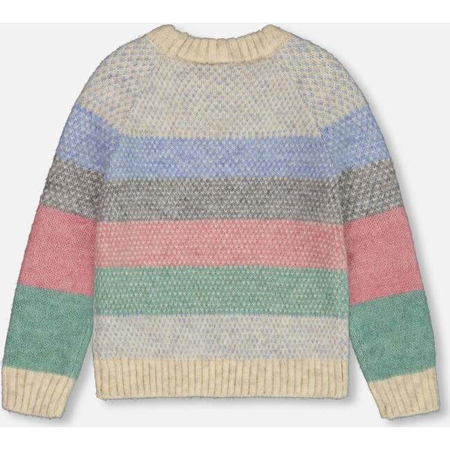 Horizontal Stripe Sweater, Beige, Blue & Pink - Sweaters - 3