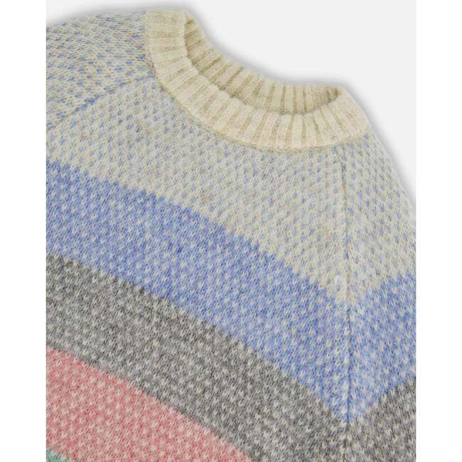 Horizontal Stripe Sweater, Beige, Blue & Pink - Sweaters - 4