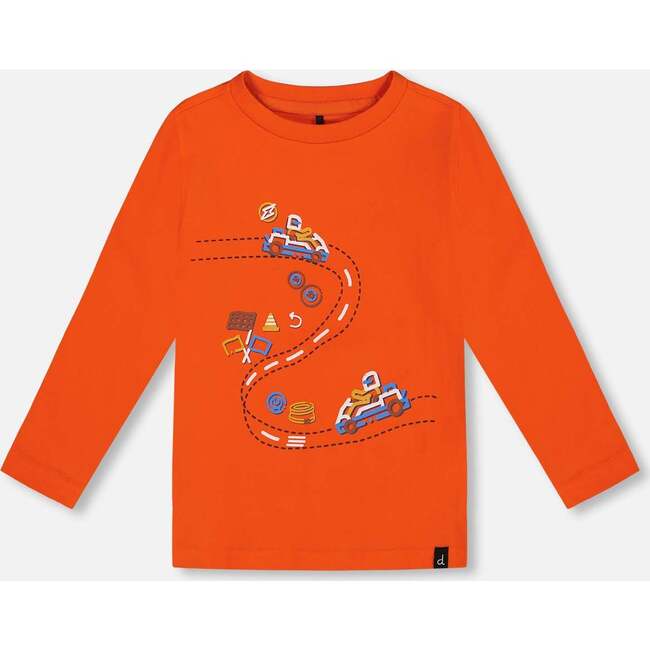 Graphic Print Long Sleeve T-Shirt, Tangerine