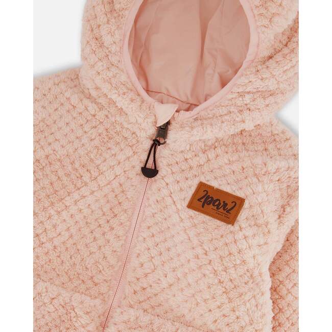 Reversible Textured Plush Jacket, Pink - Puffers & Down Jackets - 5