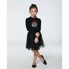 Frill Neck Shiny Print Long Sleeve T-Shirt, Black - T-Shirts - 2