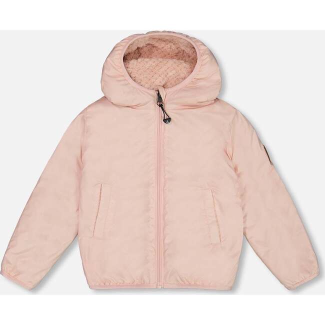 Reversible Textured Plush Jacket, Pink - Puffers & Down Jackets - 6