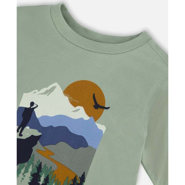 Graphic Print Long Sleeve T-Shirt, Sage - T-Shirts - 4