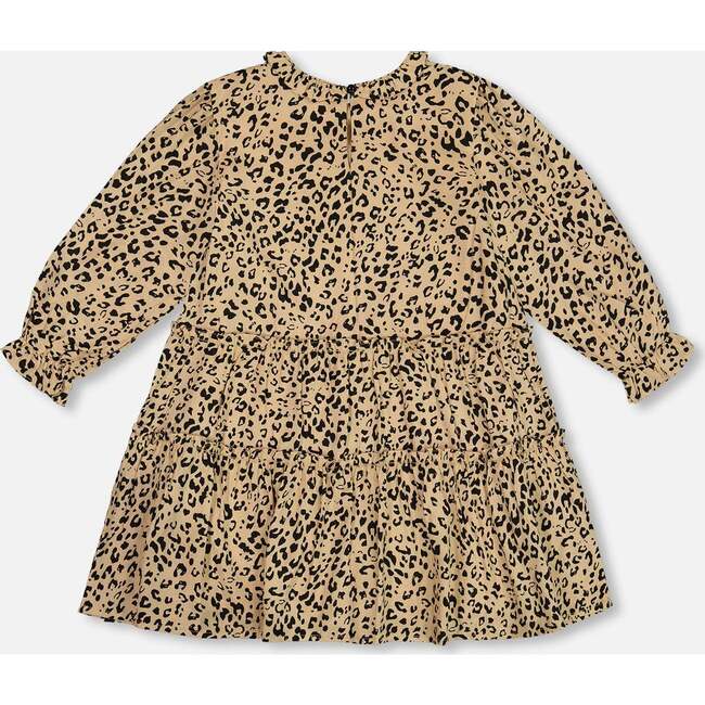 Print Long Sleeve Viscose Tiered Frill Dress, Leopard - Dresses - 3