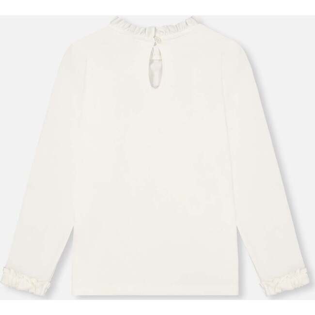 Frill Neck Print Long Sleeve T-Shirt, Off-White - T-Shirts - 3