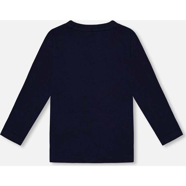 Graphic Print Long Sleeve T-Shirt, Navy - T-Shirts - 4