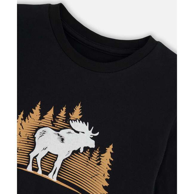 Graphic Moose Print Long Sleeve T-Shirt, Black - T-Shirts - 4