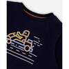 Graphic Print Long Sleeve T-Shirt, Navy - T-Shirts - 5