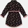 Flowers Print Viscose Long Sleeve Lace Trim Belted Shirt Dress, Black - Dresses - 3