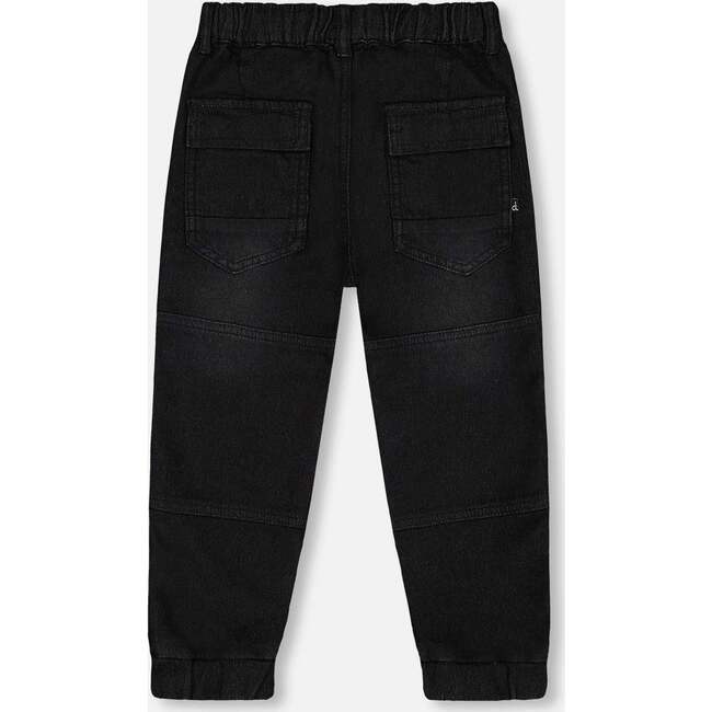 French Terry Jogger Pants, Black Denim - Jeans - 3