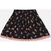 Flowers Print Viscose Flare Skirt, Black - Skirts - 3