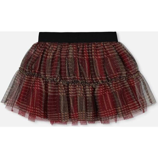 Glittering Plaid 2-Tiered Mini Tulle Skirt, Red - Skirts - 4