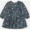 Flowers Print Muslin Long Sleeve Dress, Teal - Dresses - 3