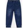 French Terry Jogger Pants, Dark Blue Denim - Jeans - 4