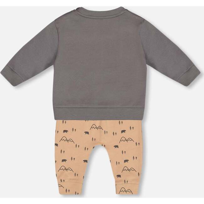 Mountains Print Organic Cotton Top & Pant Set, Dark Gray - Mixed Apparel Set - 2