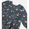 Flowers Print Muslin Long Sleeve Dress, Teal - Dresses - 4