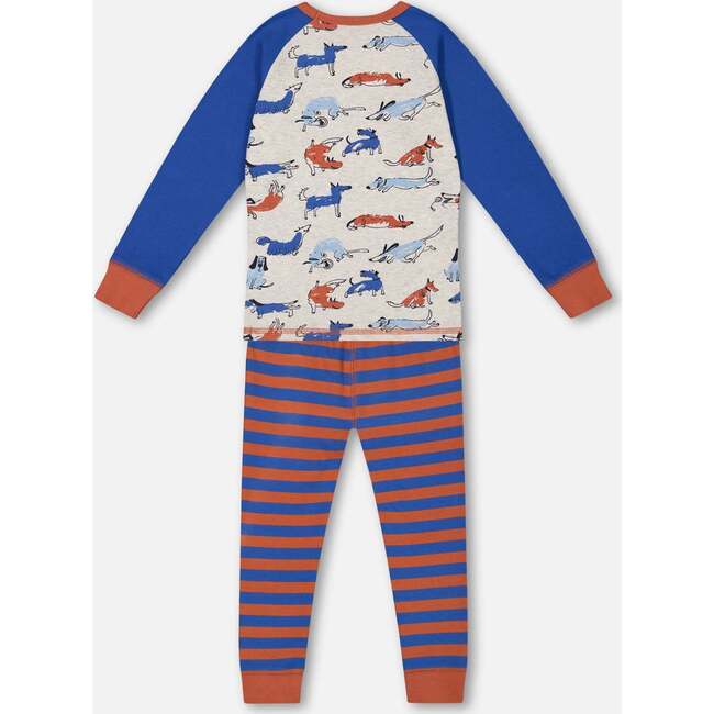 Organic Cotton 2-Piece Pajama Set, Blue & Orange Stripe - Pajamas - 2