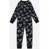 Neon Dino Print Organic Cotton One-Piece Pajama, Black - Pajamas - 2