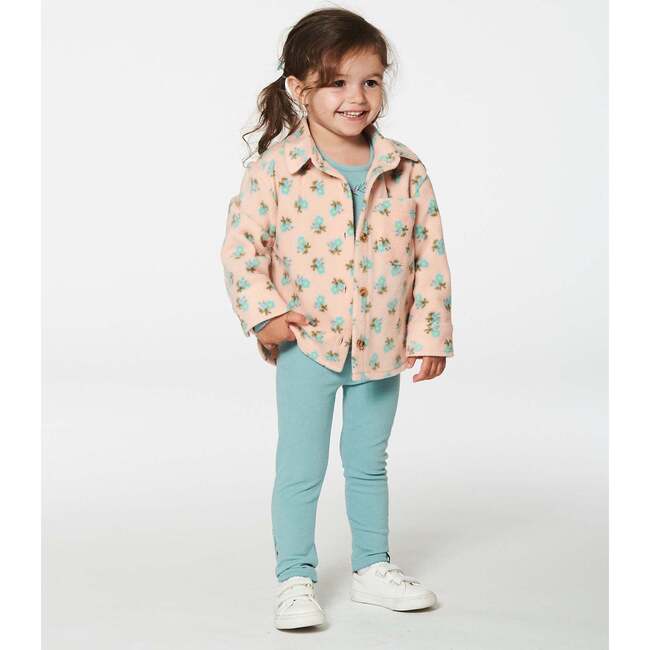 Flowers Print Polar Fleece Long Sleeve Shirt, Peach & Blue - Jackets - 3