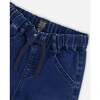 French Terry Jogger Pants, Dark Blue Denim - Jeans - 5