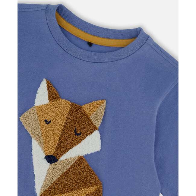 Fox Applique Long Sleeve T-Shirt, Blue - T-Shirts - 5