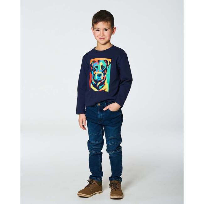 Long Sleeve Graphic Print Long Sleeve T-Shirt, Navy - T-Shirts - 2